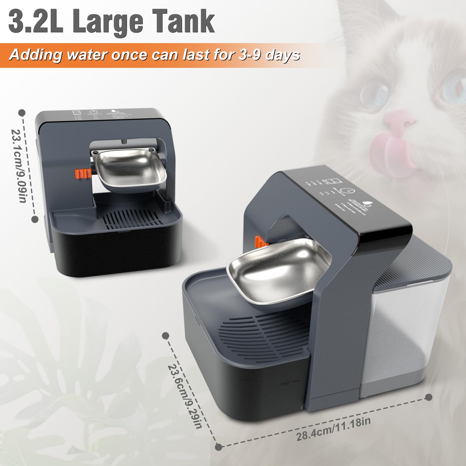 Fontana d'acqua per gatti, senza filtro, separazione delle acque reflue, ciotola in acciaio inox, fontana per animali domestici per cani e gatti