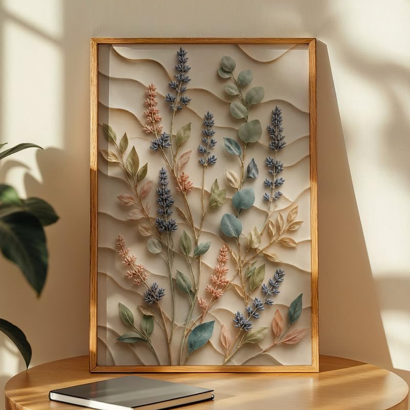 Image of NoWorries Floral Botanical Wall Painting with Frame | Premium Textured Flower & Leaf Artwork, Pastel Nature Wall Decor Framed for Living Room Bedroom Office and Home Decoration (Art-1,17x25inch)
