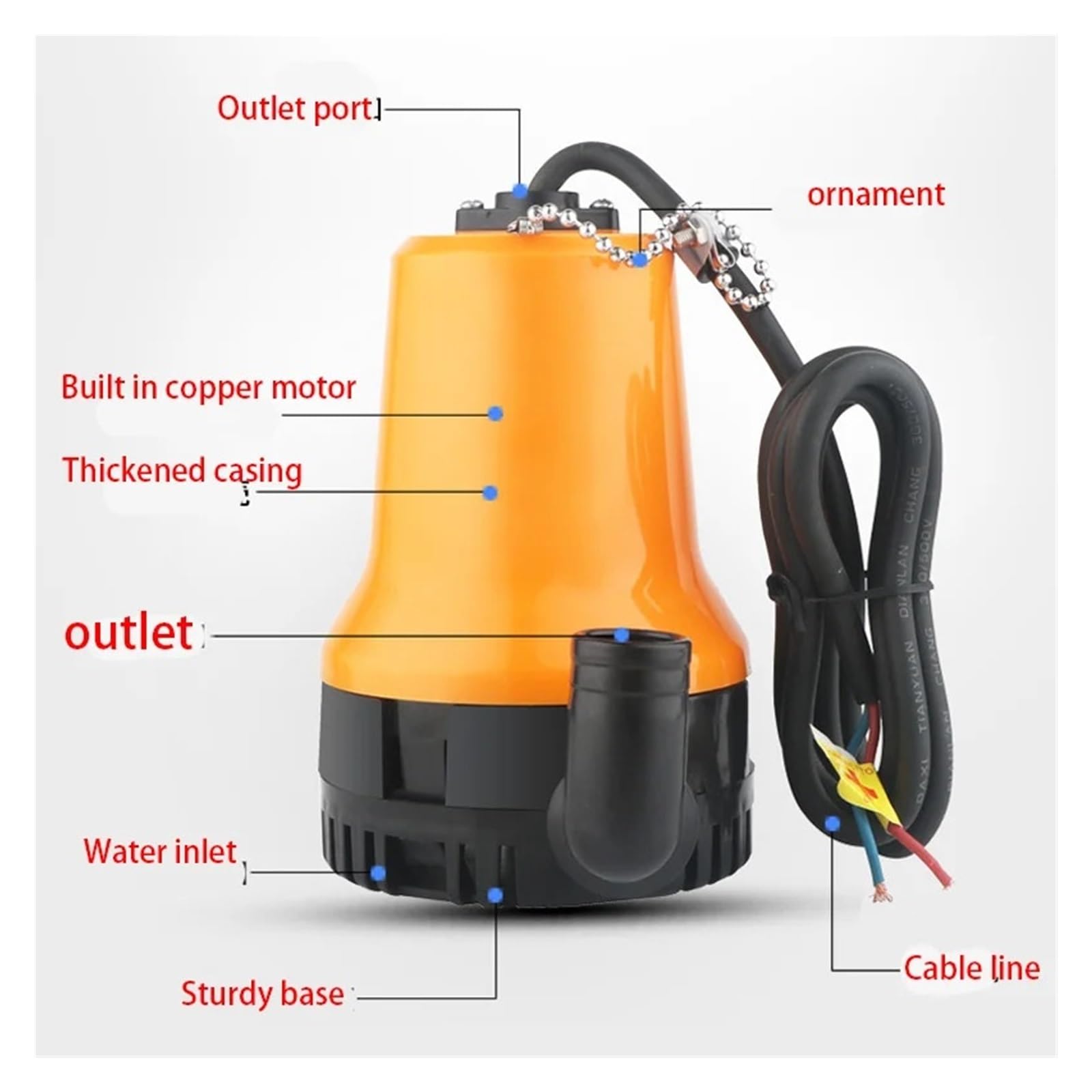 Pompa Sommergibile Da 4500 L/h, Micro CC 24 V, For Acqua A Batteria, Di Drenaggio In Plastica For Acquario Drenaggio Ad Alta Efficienza(Yellow)