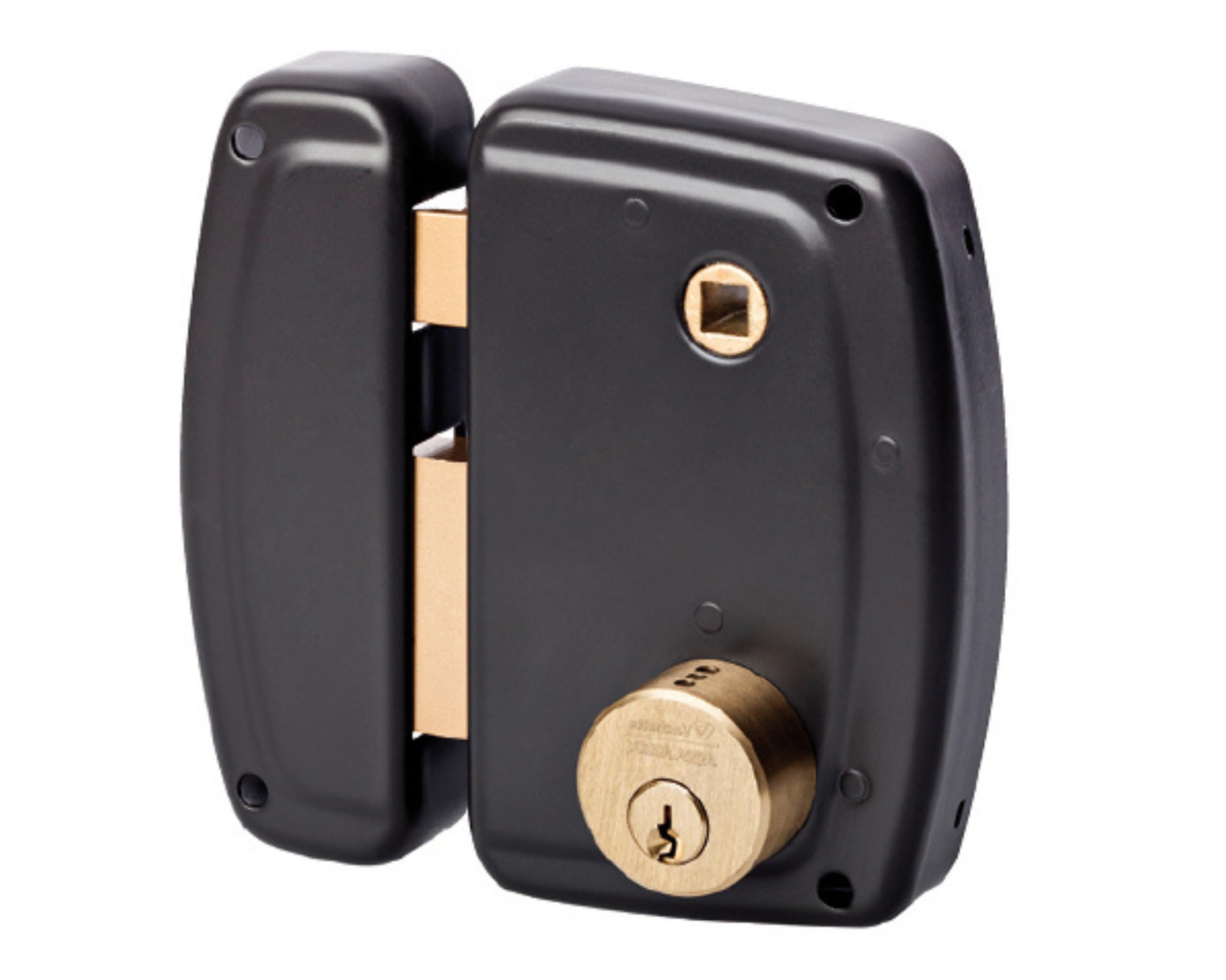 Vachette Serrure en applique verticale à fouillot Gauche, Série PS, pour Porte d'Entrée - 672BQ45/​SC G - Sûreté à cylindre 5 goupilles, Axe à 45 mm, Utilisation avec poignée carré 7mm, 3 Clés, Gris