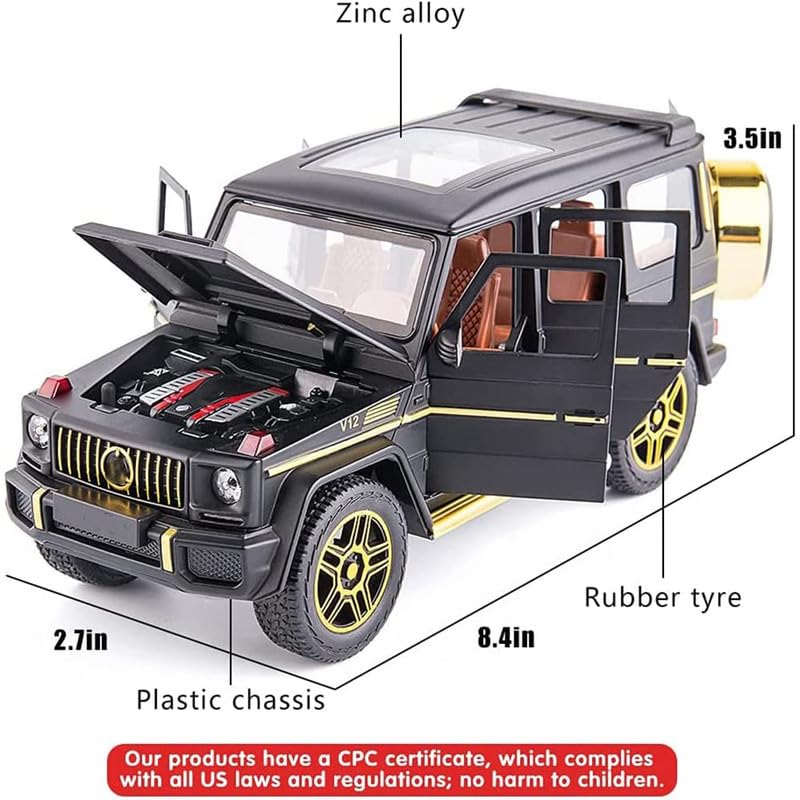 Image of Kids Model 1:24 G Klessa Die Cast Metal Car Pull Back Action Opening Doors with Realistic Engine Sound Lights Toy Car Gift for Boys - Black