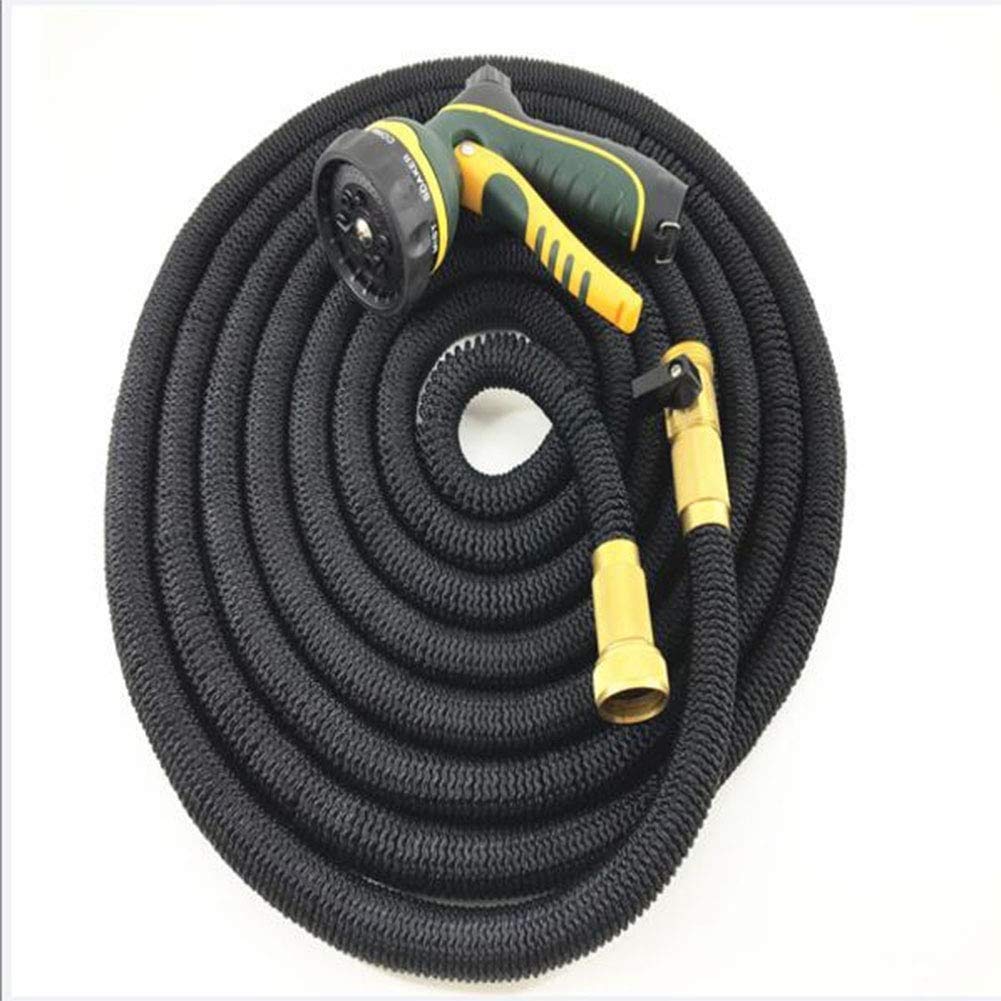 Tuyau d'arrosage extensible 3 x tube télescopique, tube en latex intégré, raccords en cuivre, pistolet à eau à 7 fonctions (50 pi - 100 pieds) bleu/noir, noir (couleur : bleu, taille : 15 m)
