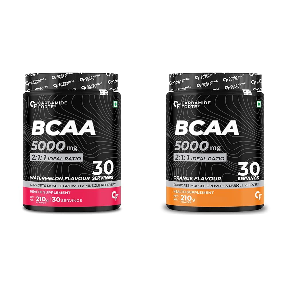 Carbamide Forte BCAA Supplement For Women & Men Muscle Growth | BCAA Supplements with Ideal 2:1:1 Ratio | Masala Watermelon & Orange Flavour | 30 + 30 Serving 210g Powder-image-45
