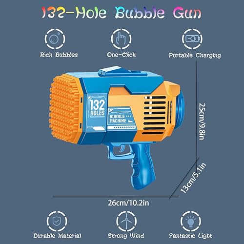 Miniatura 5 de Ametralladora de burbujas pistola de bazuca de burbujas de 132 agujeros con luz TIK-Tok para hacer burbujas de cumpleaños boda fiesta verano