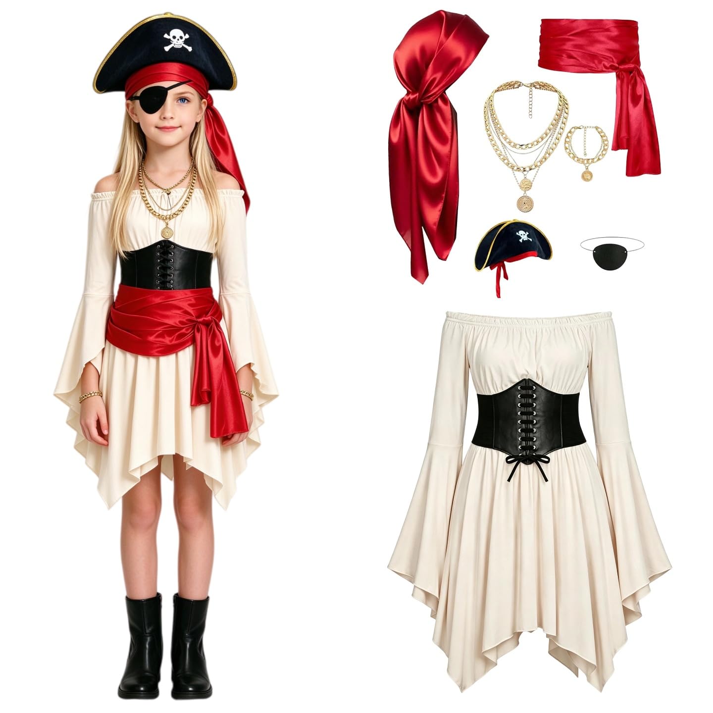 8 Pcs Girls Pirate Costume Kids Halloween Costumes For Halloween Dress Up