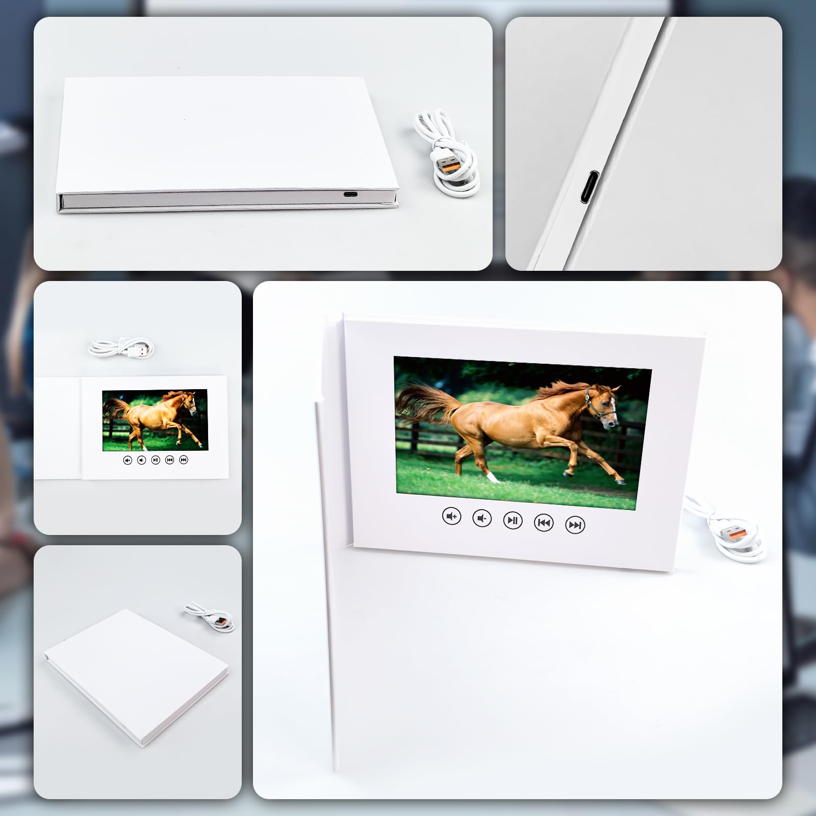 Flylin Video biglietto di auguri, brochure video elettronico con schermo LCD, 7 pollici 4 GB di memoria per la riproduzione video HD, display per compleanno, Natale, matrimonio, promozione aziendale