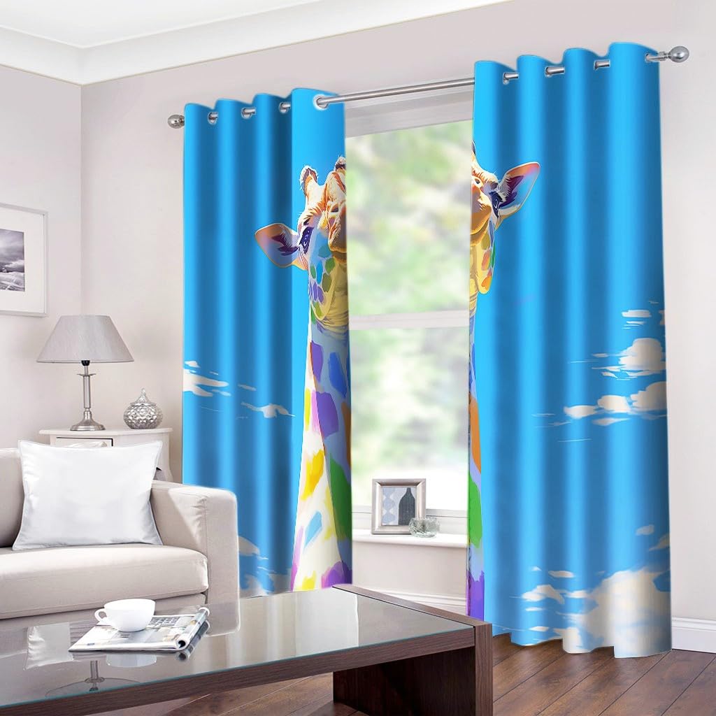 Rideaux occultants girafe bleu 140x175 cm drapé de salon et chambre