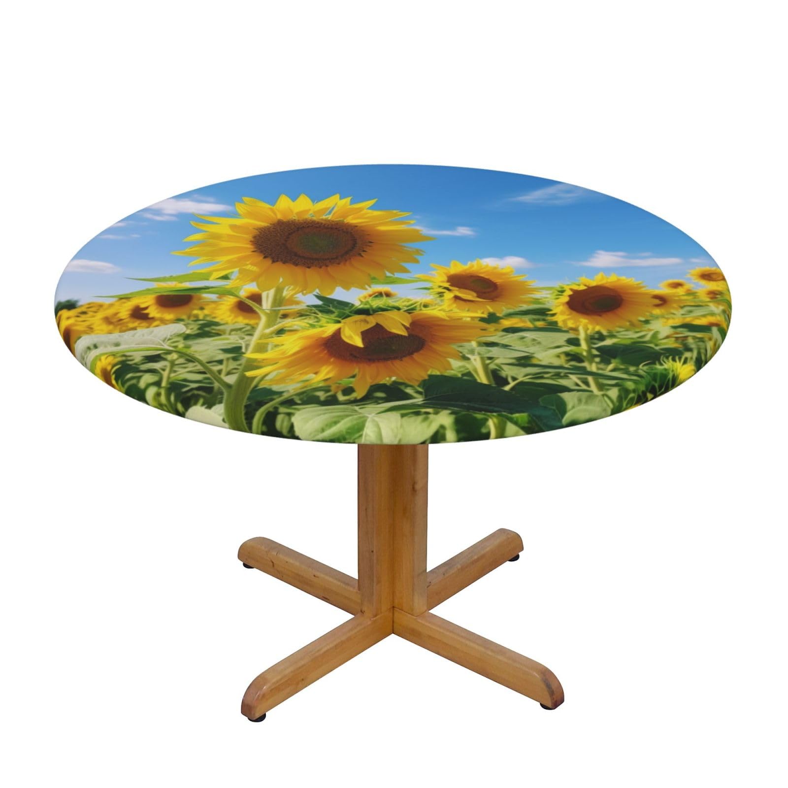 Nappe ronde imprimée tournesol doré élastique imperméable table ronde 101 à 127cm