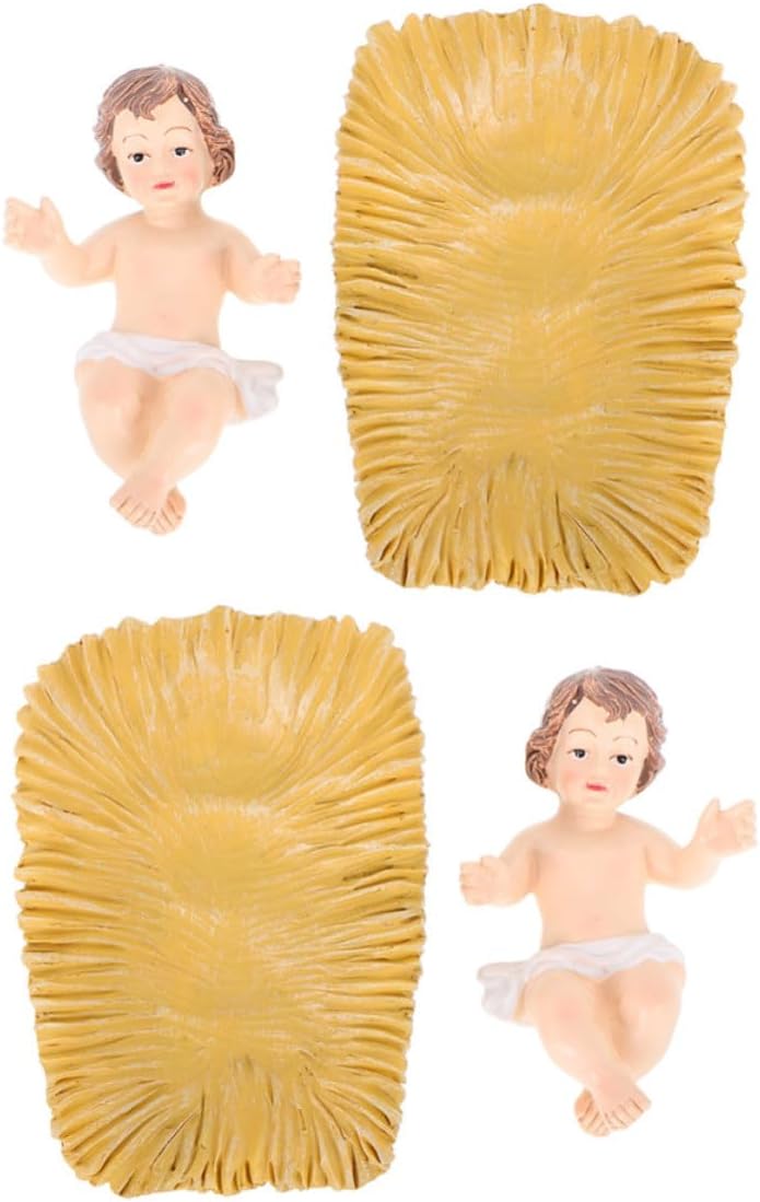 Mini Jesus Figurine Faith-Inspired Theme 2pcs Resin Nativity Figurines for Christmas with Compact Design and Elegant Craftsmanship Tabletop Display for Festive and Religious