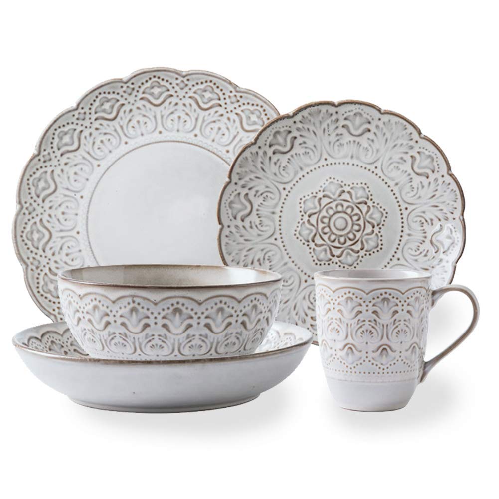 Ceramiczne zastawy stołowe, 16-częściowe zestawy obiadowe, ceramiczne zestawy obiadowe w europejskim stylu pastoralnym, kompletna zastawa stołowa obejmująca talerze, miski i kubki