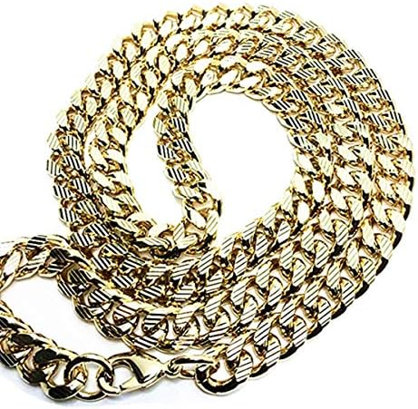 Cy trendyMen's Hip-Hop 10mm 20 Inch 14K Gold Plated Cuban Link Curb Chain with Diamond Cuts Heavy Necklace Jewelry