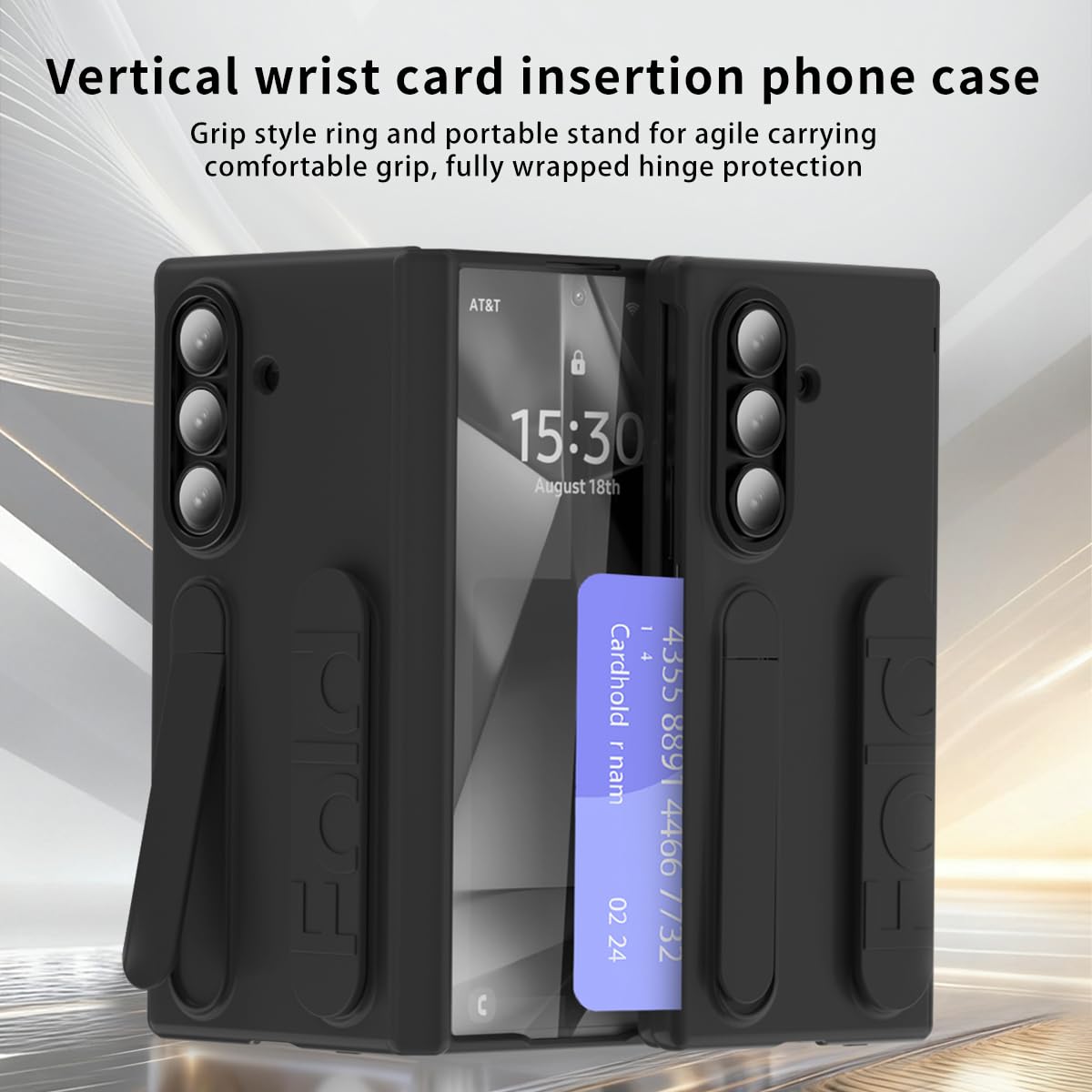 Etui do Samsung Galaxy Z Fold 8 Ultra z uchwytem na nadgarstek i etui na karty, zintegrowany zawias, ekran i obiektyw odporny na wstrząsy.