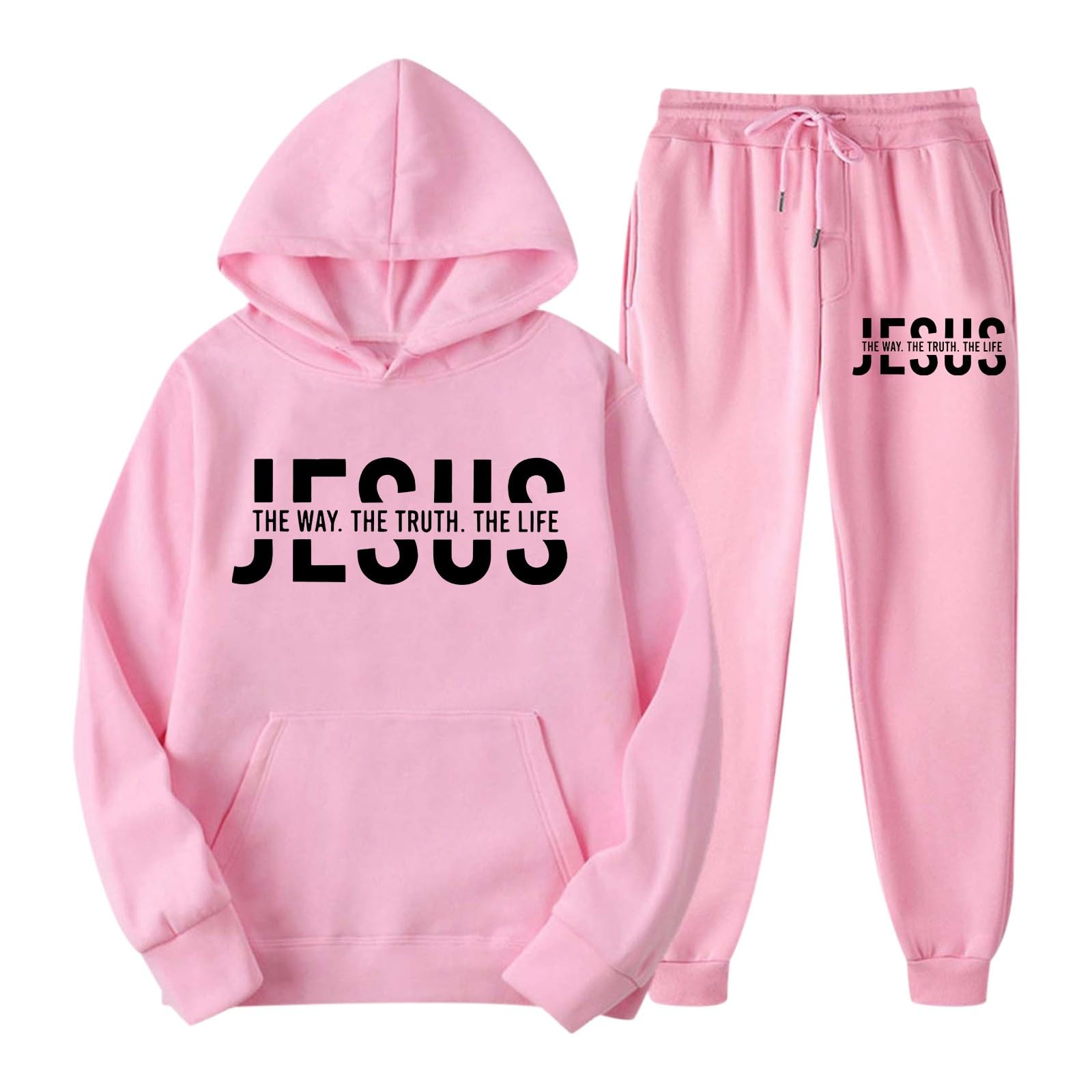 Womens Two Piece Christian Sweatsuit Outfits Comfy Long Sleeve Pullover Sweatshirt Sweatpant Activewear Sets