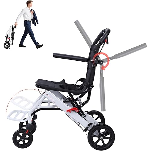 Super Lightweight Transport Wheelchair,Weighing 13.66lbs,Easy to Travel, Locking Hand Brakes, Folding, Portable Lightweight Aluminum Wheelchair for Elderly, Support 180lbs