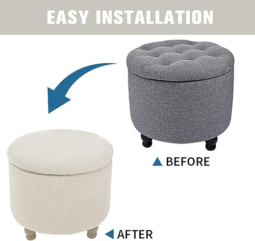 Miniatura 6 de Fundas otomanas de almacenamiento redondas elásticas, otomanas con funda de almacenamiento, fundas para taburetes de almacenamiento con tapa, funda