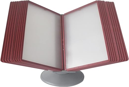 منظم مرجعي لسطح المكتب - مجلد عرض سطح المكتب القابل للطي، 20 جيبًا مزدوجًا منظم مرجعي للمكتب، يحمل 40 ورقة منظم مرجعي مكتبي قابل للتعديل، PVC ولون معدني أحمر