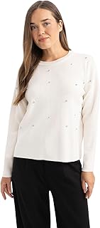 سويتر كارديجان تريكو بقصة عادية ورقبة دائرية ضيقة وأكمام طويلة للنساء من ديفاكتو R0726AZ