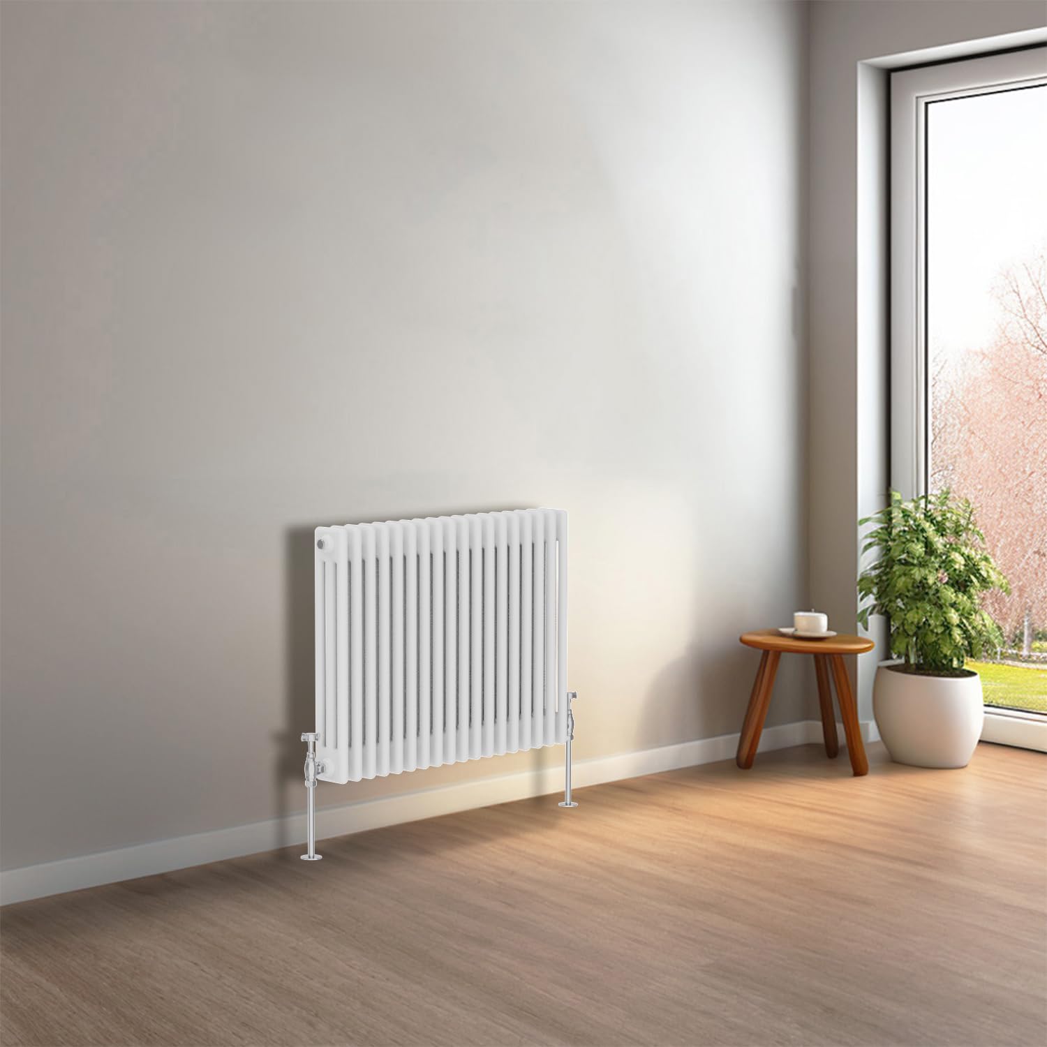 NRG 600 X 830 mm Gloss White Horizontal Traditional Column Cast Iron Style Radiator Central Heating Radiator Perfect for Bathrooms, Kitchen, Living Room Triple Panel — image 1