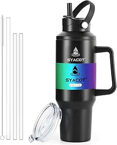 40 oz Tumbler with Handle and Straw or Convert to 40 oz Insulated Water Bottle Fits in Cup Holder. Stainless Steel Metal Water Flask with 2 Lids for Travel,Camping,Gym Sports Coffee Mug Thermal Cup