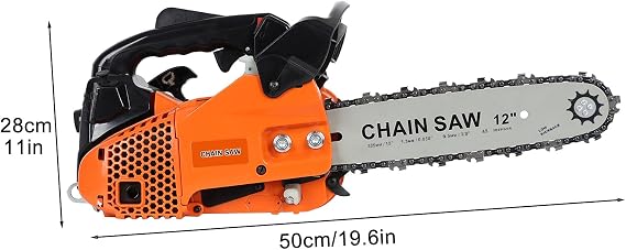 Gas Chain Saw, 1 Set of 25.4cc 12 Inch Gasoline Chainsaw Multifunctional High Power Gas-powered Fast Cutting Labor-saving Gas Sawing Handheld Cutting Wood Garden Supplies (Orange-1)