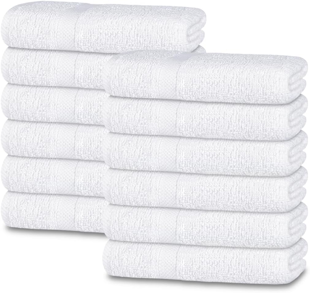 White Classic 12-Pack Cotton Face Towels, 100% Ring Spun Cotton, Ultra Soft Absorbent Spa Towels for Bathroom, Kitchen and Face Cleaning Washcloth - 12 Pack