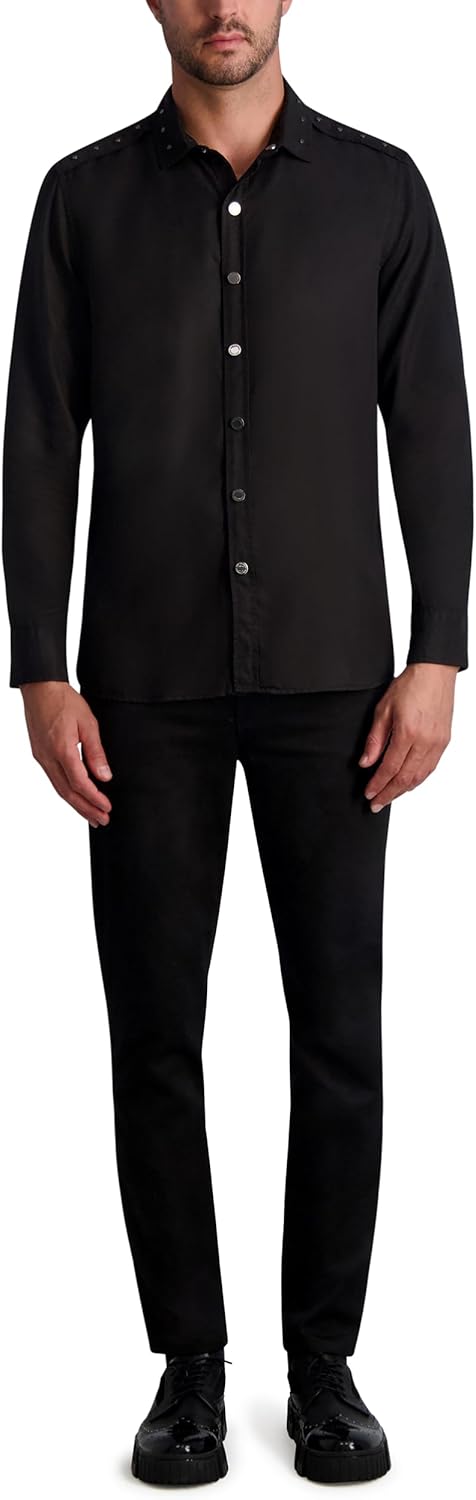 Karl Lagerfeld Mens Stud Details Long Sleeve Lt Weight Shirt