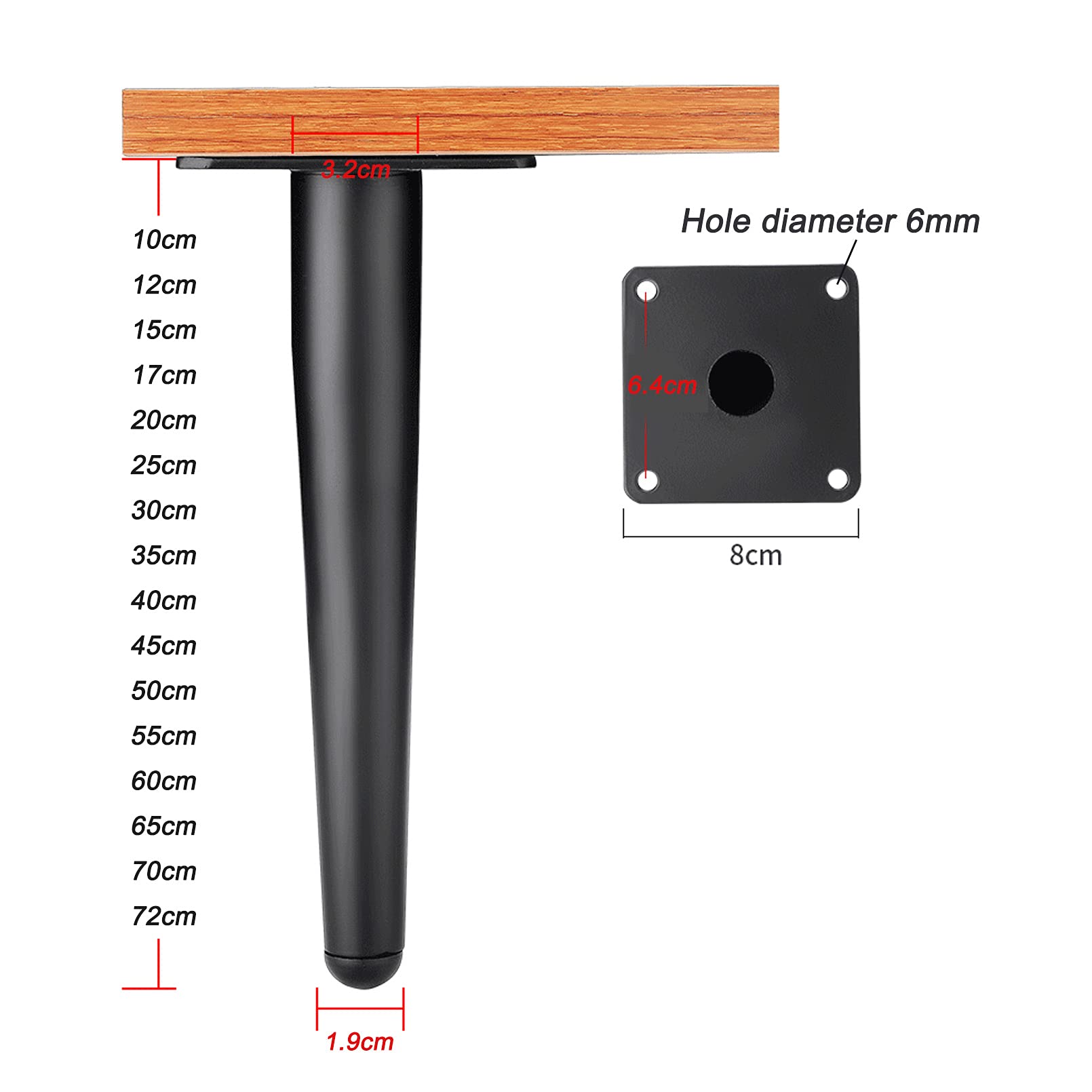 Set di 4 Gambe per mobili in Metallo Nero per Mobile TV Fai da Te, Divano Letto Moderno, tavolino da caffè, capacità di carico 800 kg (Obliquo 55 cm)