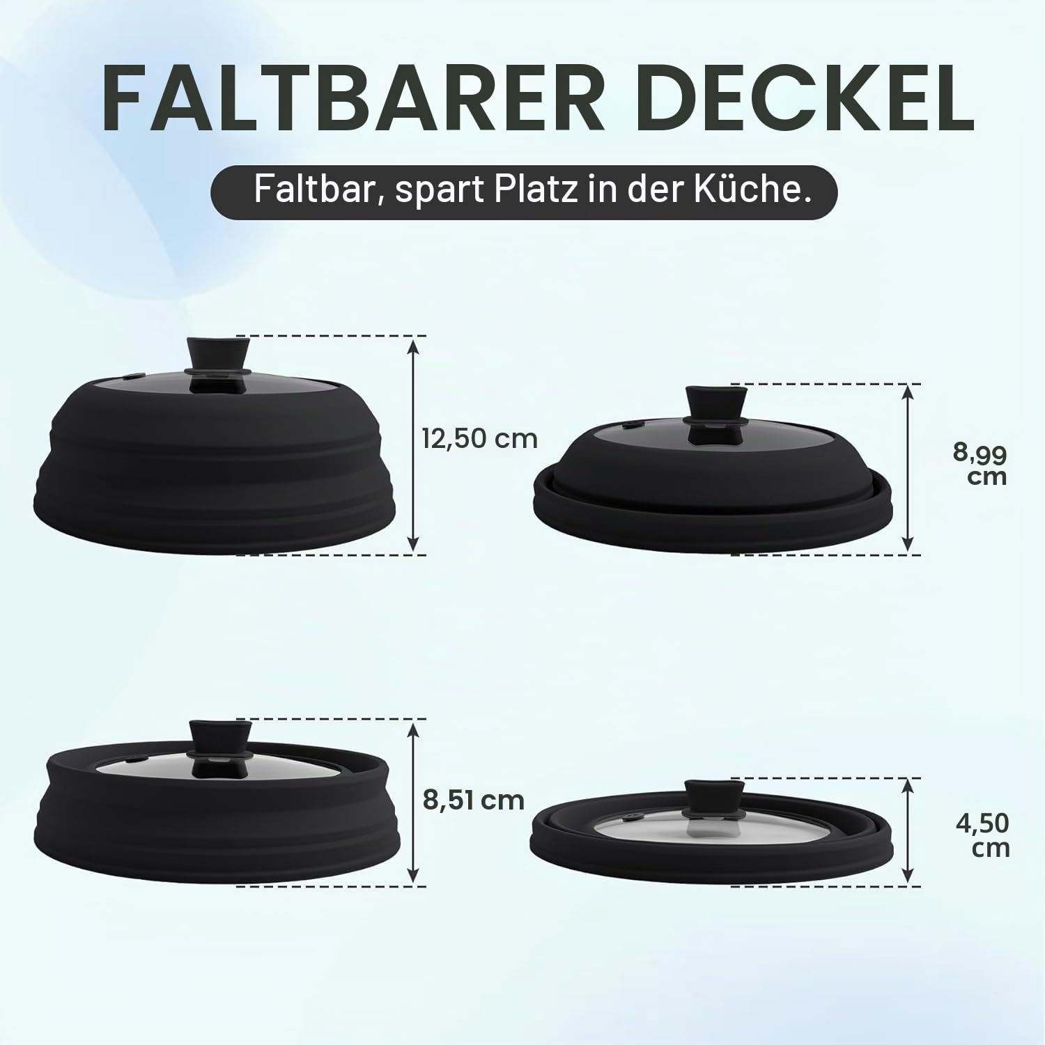 Mikrowellen-Abdeckung für Lebensmittel, 27,4 cm, zusammenklappbar, Mikrowellen-Spritzschutz mit Silikongriff für Topf, Teller, Schüssel (Schwarz)