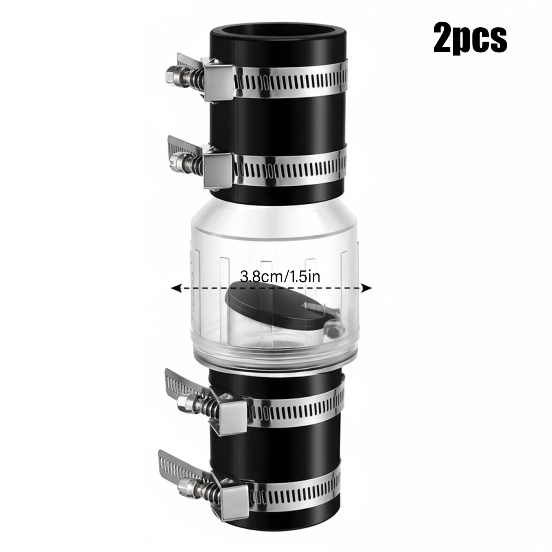 Clapet anti-retour pour pompe de cale, lot de 2, conception silencieuse à ressort pour empêcher le refoulement, clapet anti-retour en plastique ABS avec corps transparent, 3, 8 cm (1, 5 pouce)