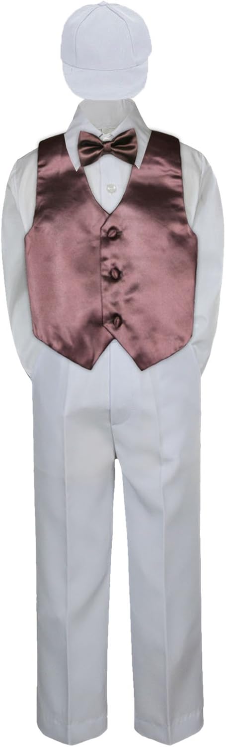 5pc Baby Toddler Kid Boy Event Suit White Pants Shirt Vest Bow tie Hat Set Sm-7