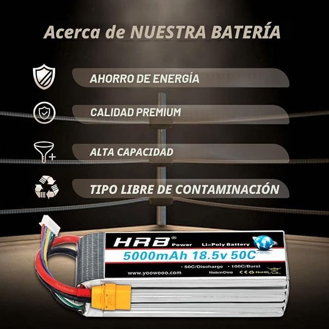 Foto 3 de 7 de HRB RC Lipo batería 5S 18.5V 5000mAh 50-100C XT90 Conector para Mikado LOGO500 Alinear T-REX550 600 GAUI X5…