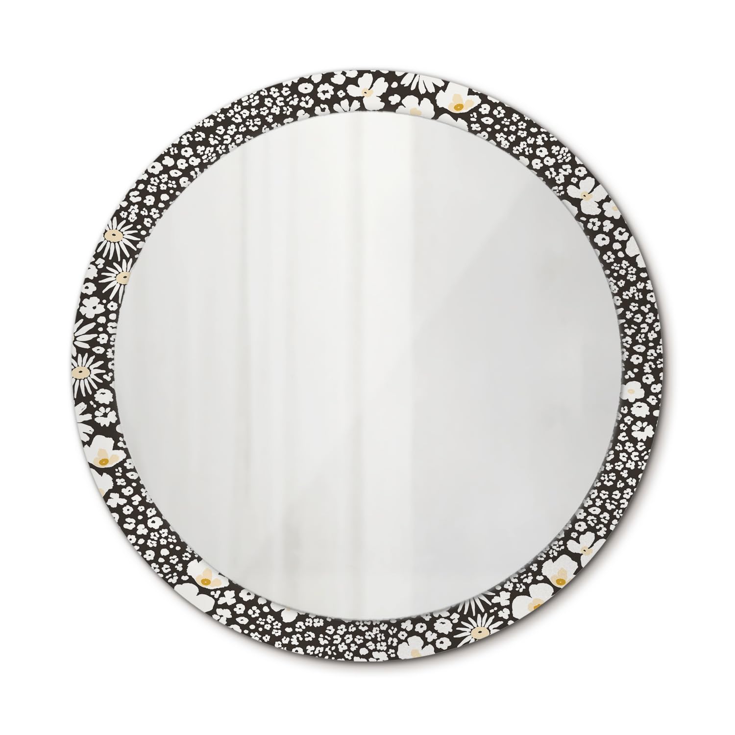 Grand miroir rond 100 cm avec impression de marguerites pour décoration de salon