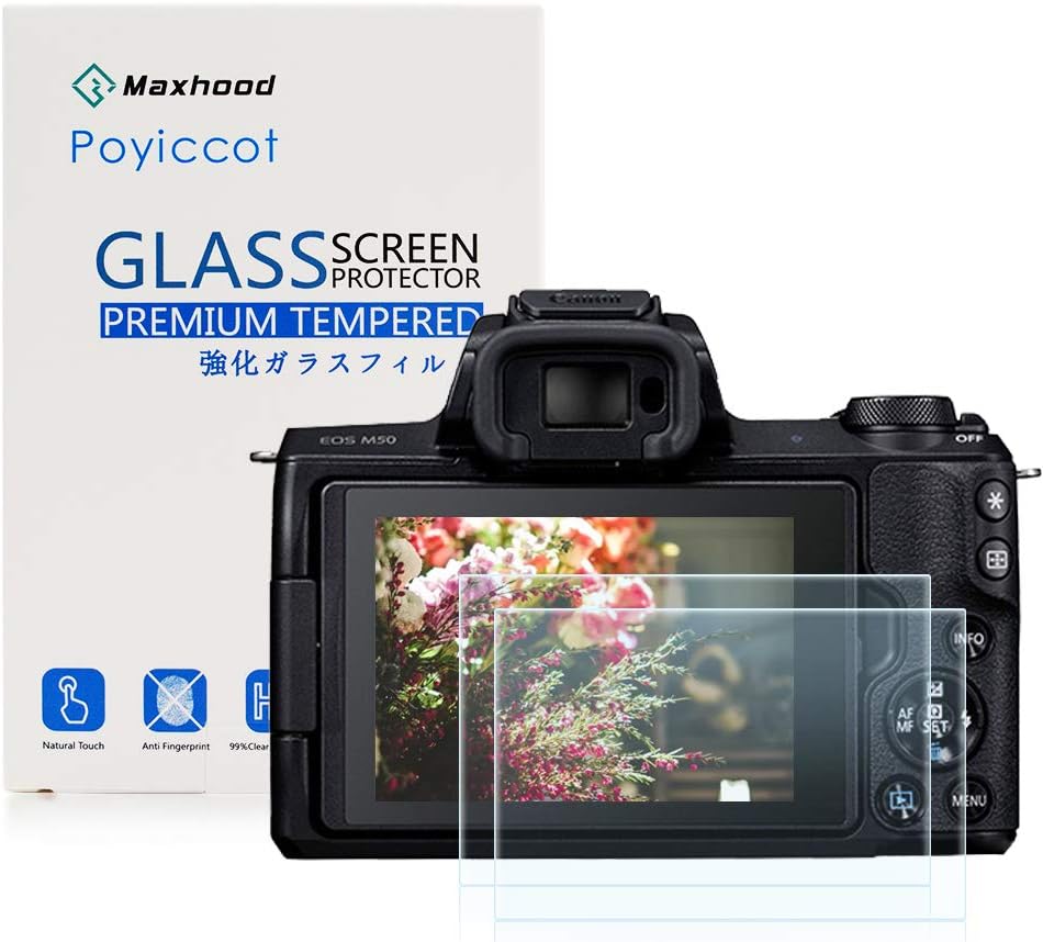 exuun (2-pack) canon eos m50 tempered glass screen protector, optical 9h hardness 0.3mm ultra-thin dslr camera glass for canon eos m50