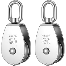 2PCS M50 Stainless Steel Heavy Duty Single Pulley Snatch Block with Swivel Hook, 2" Sheave for 3/8" Rope 800 LBS WLL