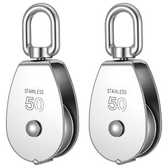 2PCS M50 Stainless Steel Heavy Duty Single Pulley Snatch Block with Swivel Hook, 2" Sheave for 3/8" Rope 800 LBS WLL