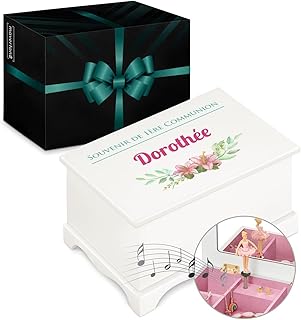 Maverton Boîte à Bijoux Musicale personnalisée avec ballerine - 17x11x9 Coffret à trésors avec impression pour petite fille - pour premier anniversaire - baptême - deco - Communion