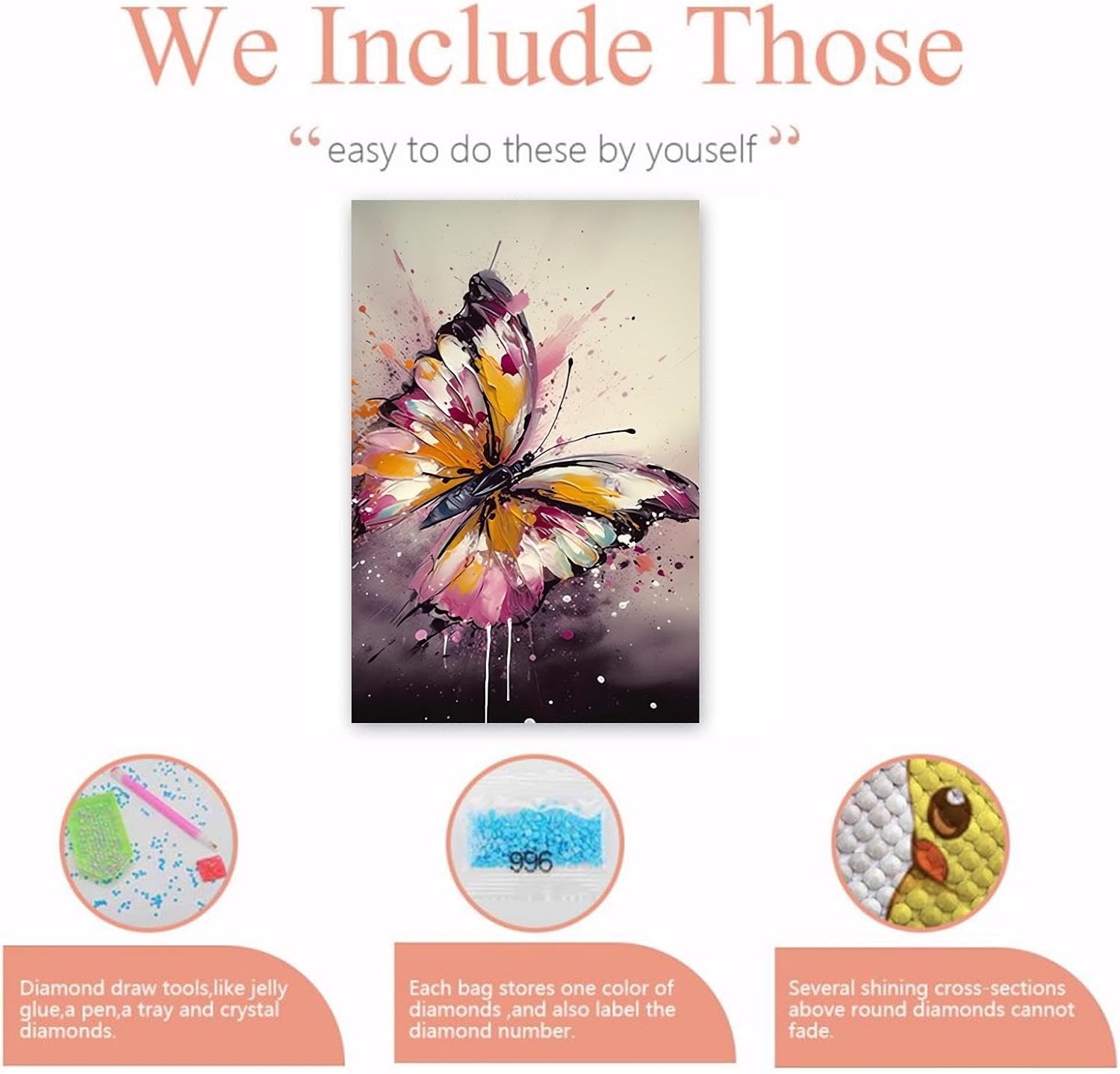 NSUAJOF Diamond Painting Kits Oil Painting Style Butterfly - Beginners Full Round Drill 5D DIY Handcrafted Painting Art - Personalized Home, Club Decor & Stress Relief Gifts 12x18 Inch