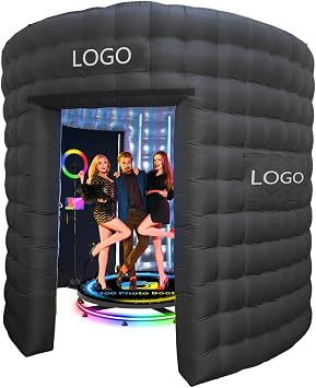 10ft Inflatable RGB Led Background 360 Photo Booth Enclosure 360 Photo Booth Enclosure Inflatable Backdrop for Event Party Black, 10ft*8ft
