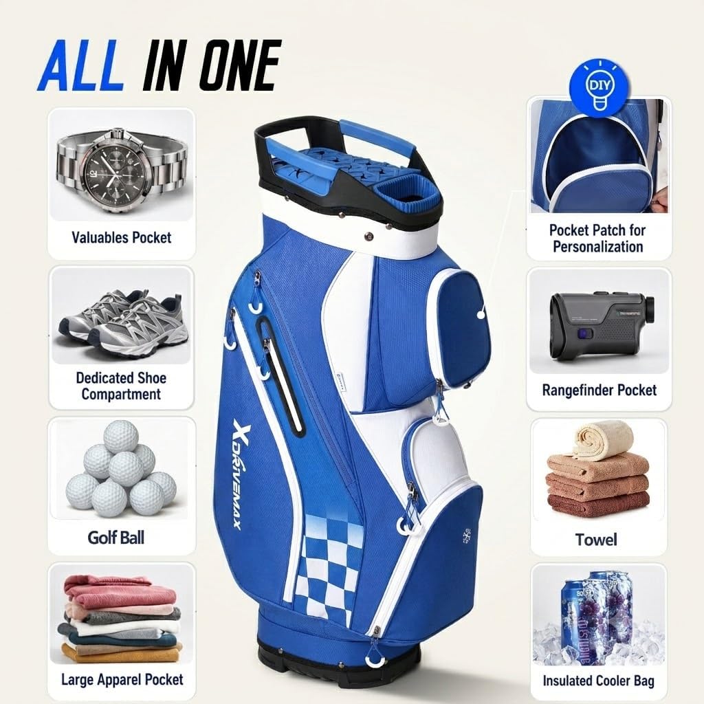 XDriveMax 15-Way Golf Cart Bag, Silence Top & Grip-Locking Base
