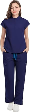 niaahinn Scrub for Women - Mandarin Collar Scrubs Top & Straight-leg Pants, Medical Scrub Sets for Nurse