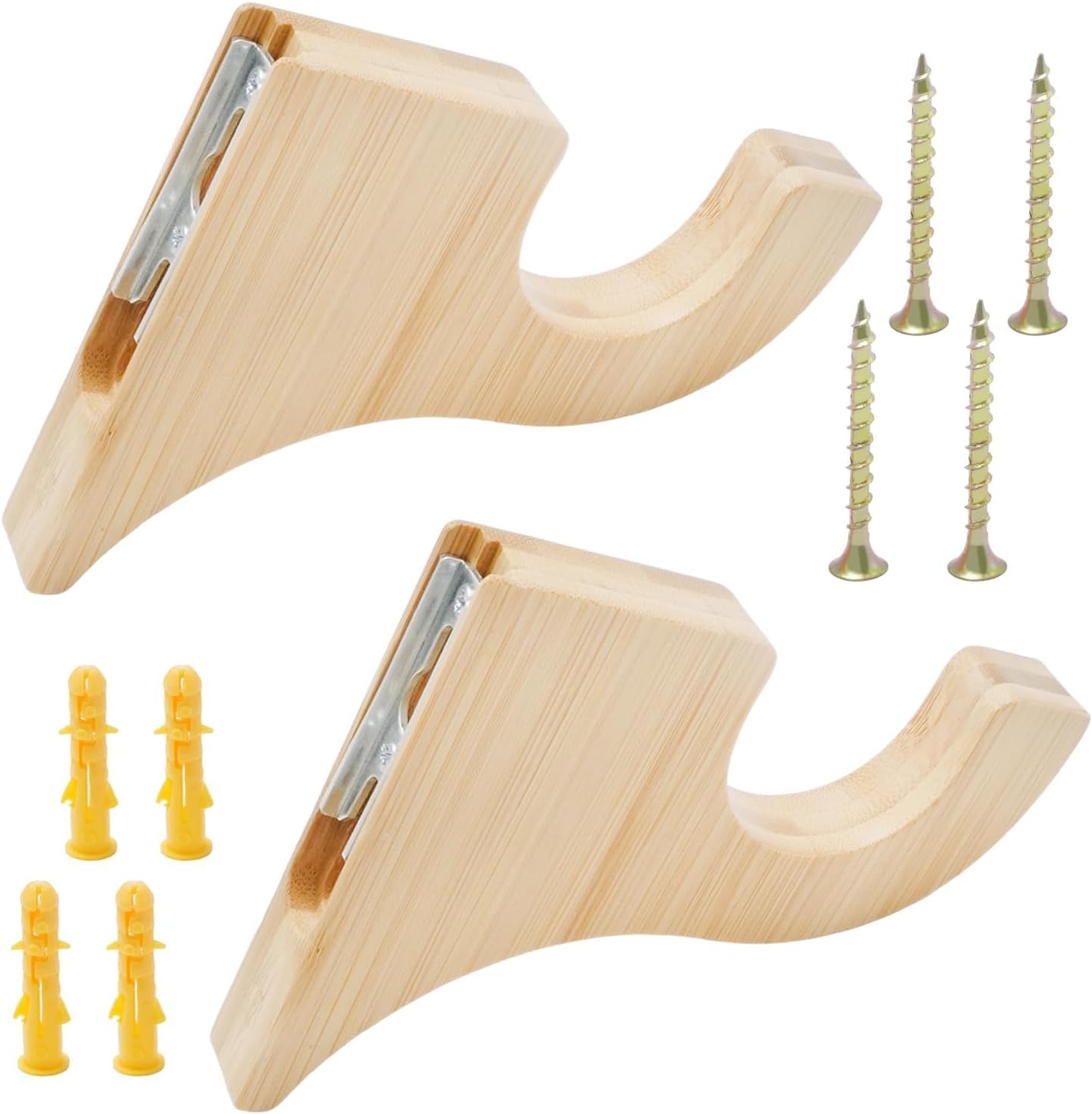 EATAKWARD Wooden Curtain Rod Brackets, 2-Pack Curtain Rod Holders with 3-1/2" Return for 2" Poles, Multipurpose Wood Bracket Set for Bathroom, Bedroom & Living Room Drapes