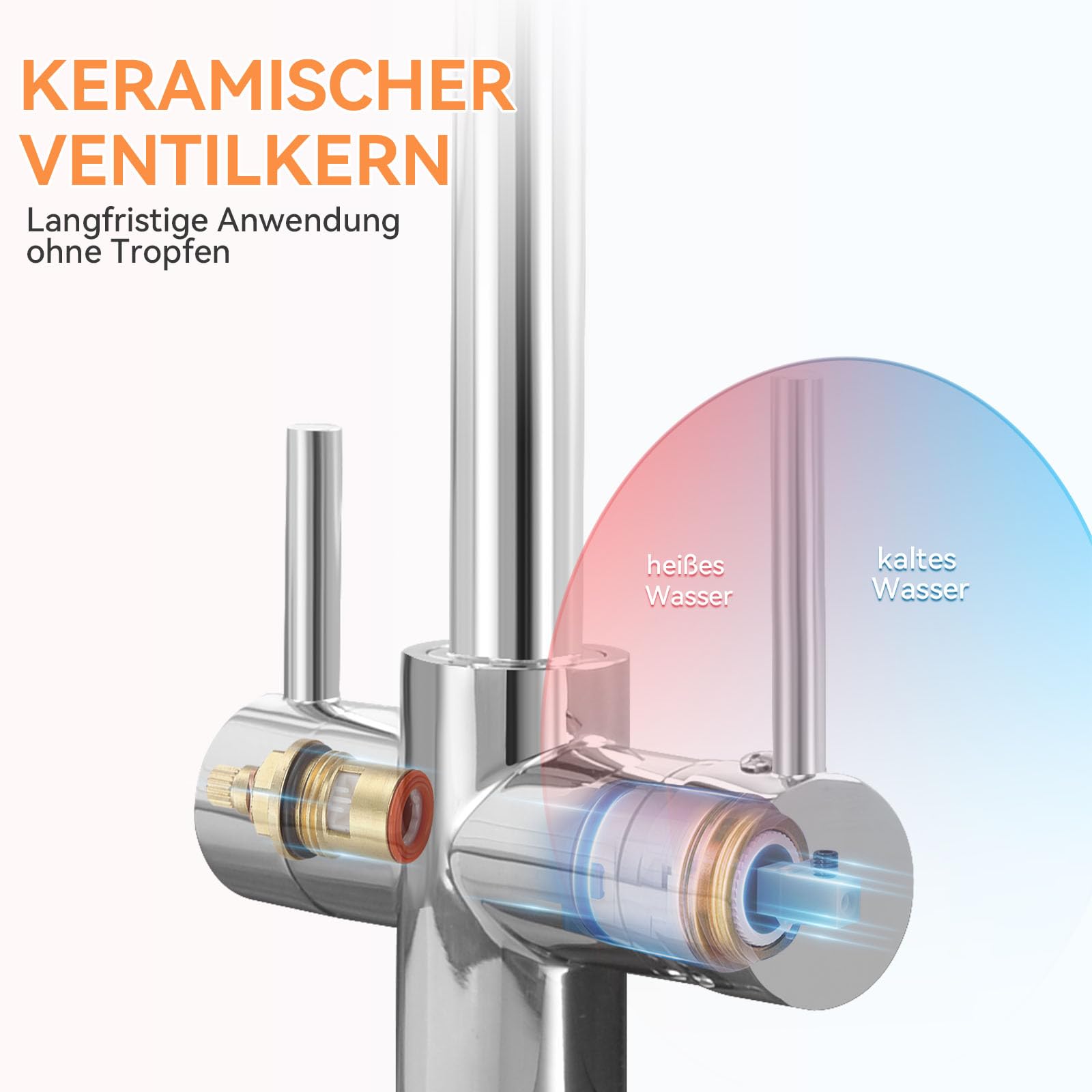 Rubinetto Cucina 3 Vie ZEFFRARY - Miscelatore Girevole 360°, Con Beccuccio Flessibile, Cromo - Foto 8