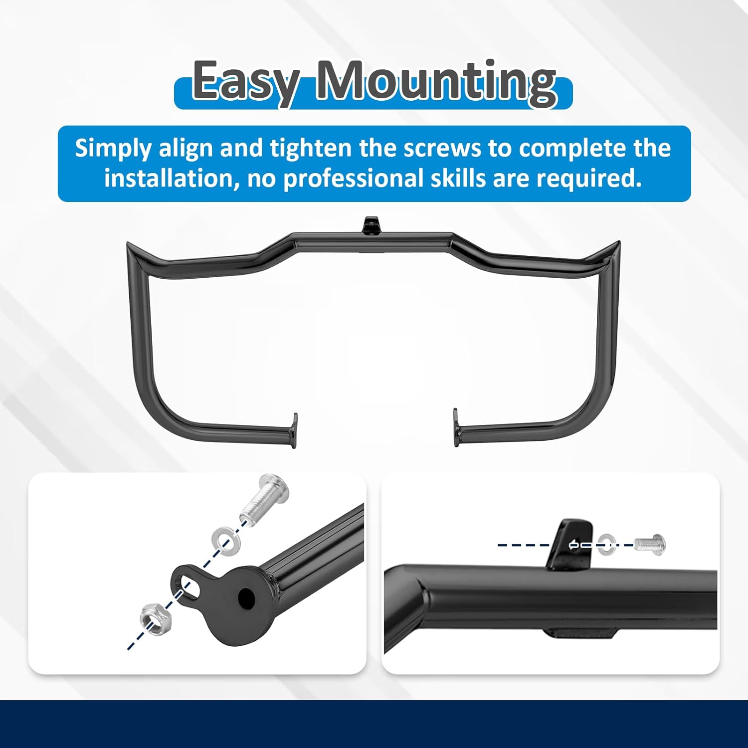 Wsays Crash Bar Front Highway Engine Guard Compatible with Harley Touring Street Glide Electra Road Glide Road King and Trike 2009-2023 Without Lower Fairing, Flat-Sharp Angle Gloss Black