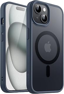 JETech Capa Fosca Magnética para iPhone 15, Azul Tempestade | Compatível com MagSafe, Parte Traseira Translúcida, Proteção Fina À Prova de Choque