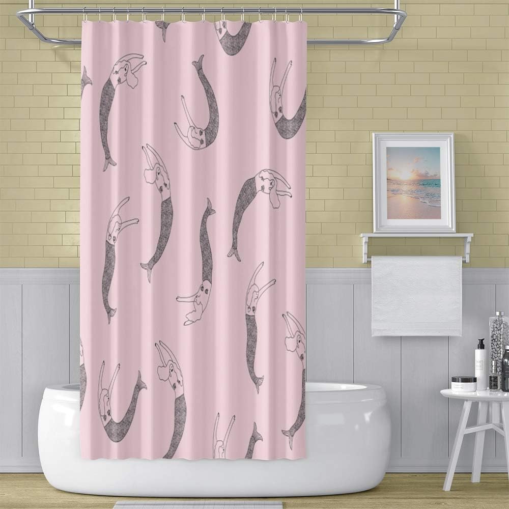 72x96inch Cute Mermaid Shower Curtain Elegant Unique Swimming Mermaids Design Decor Pink Waterproof Fabric Polyester Kids Bathroom Curtain Bath Accessories Machine Washable with Hooks