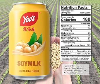 Yeos Soymilk Drink 10.1 fl oz (300ml) Plant-Based Goodness in Every Sip, Non-GMO Soybeans, Lactose-Free, Cholesterol-Free, Source of Protein & Calcium (Pack of 12 Cans)