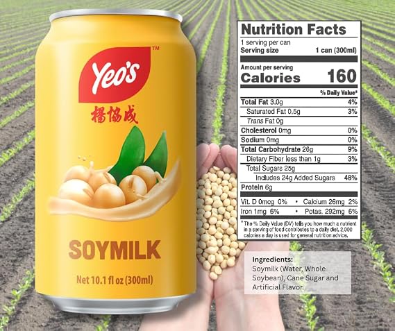 Yeos Soymilk Drink 10.1 fl oz (300ml) Plant-Based Goodness in Every Sip, Non-GMO Soybeans, Lactose-Free, Cholesterol-Free, Source of Protein & Calcium (Pack of 12 Cans)