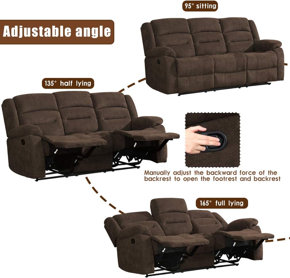 FDW Recliner Sofa Set Sectional Sofa for Living Room Home Theater Seating Reclining Couch Sofa Manual Recliner Motion for Home Furniture (Brown, Three Seat)