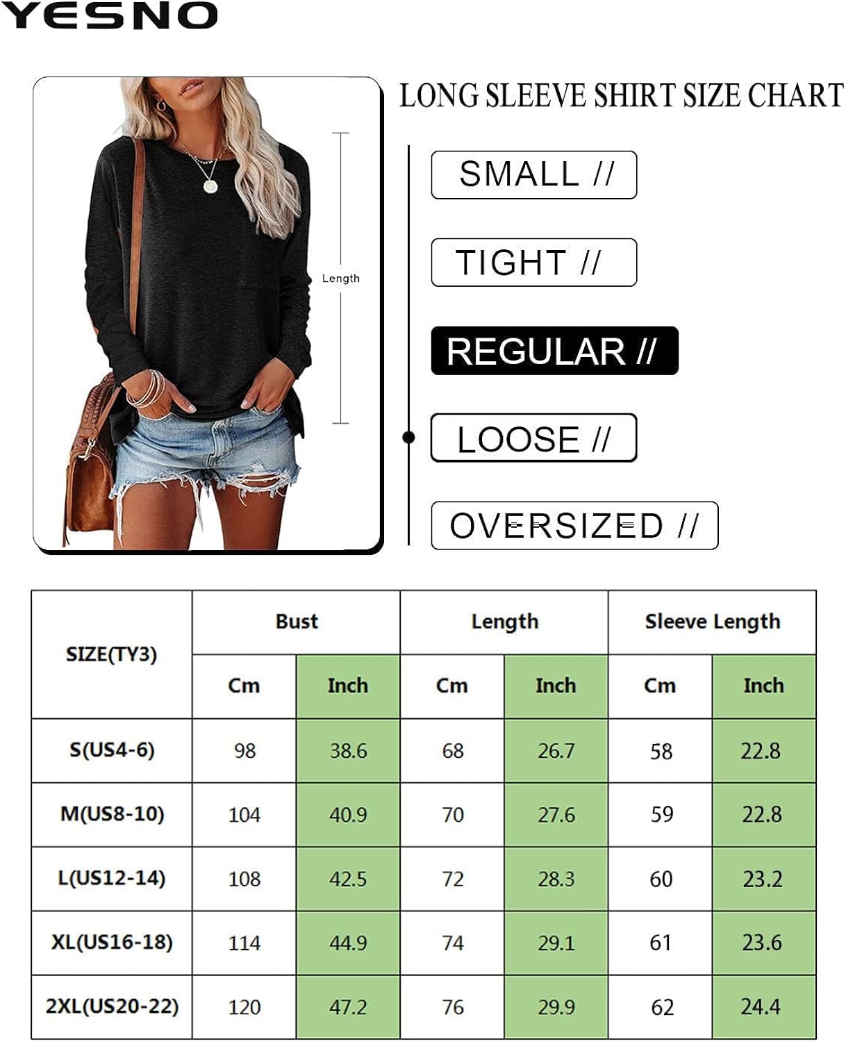 Vista 4 de YESNO TY2 - Camisas de manga larga sueltas para mujer, cuello redondo, color liso, sudaderas con bolsillo