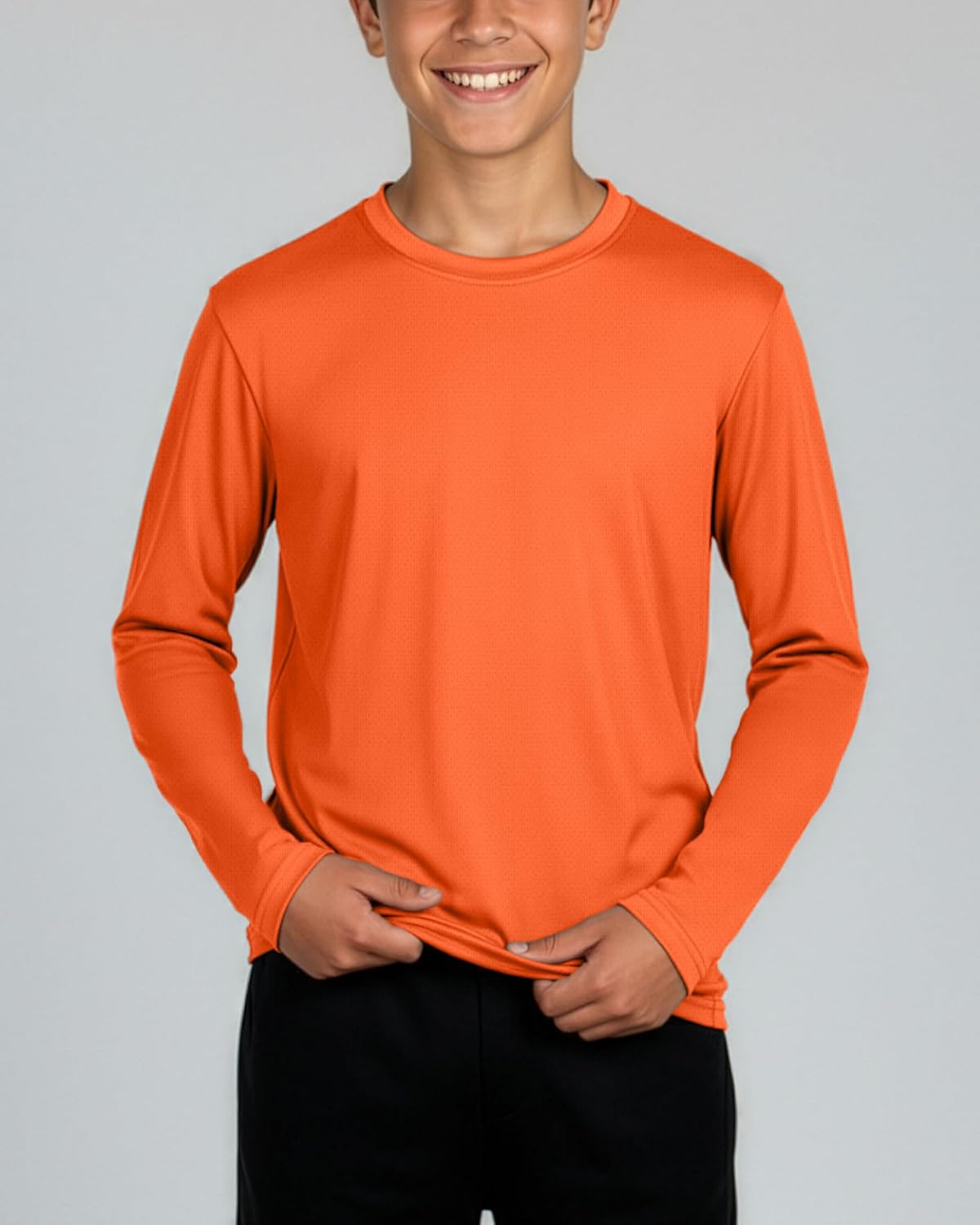 Real Essentials 4 Pack: Boys' Mesh Long Sleeve Athletic T-Shirt - Kids Teens Youth Active Tees Running Tops (Ages 4-18)